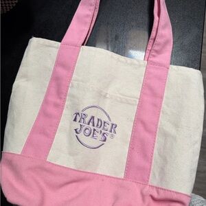 Trader Joe's Pink and Cream Canvas Tote Bag